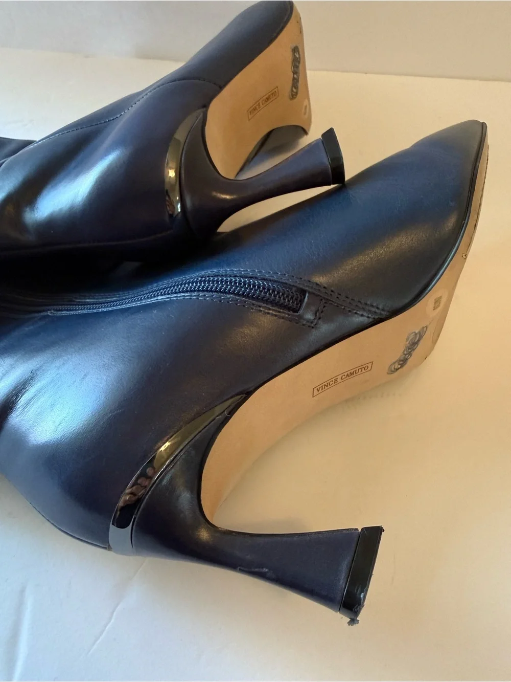 Vince Camuto Blue Leather Over-The-Knee Pointed Toe Boots Size 8